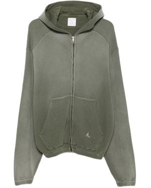 ROA Waffle-Texture Zip-Up Hoodie - Green