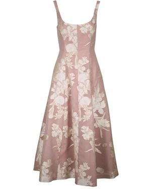 Lela Rose Floral-Print Scoop-Neck Midi Dress - Pink