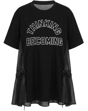 Sacai Graphic-Print Sheer-Panel T-Shirt - Black