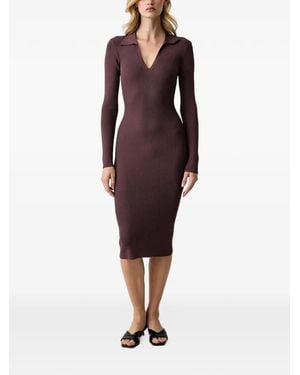 Silvian Heach Ribbed-Knit Polo-Collar Midi Dress - Purple