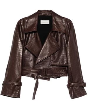 Nour Hammour Haiti Croco Belted Leather Jacket - Brown