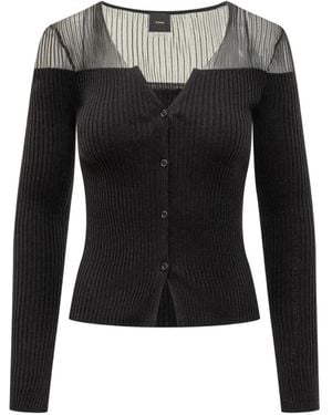 Pinko Sheer-Panelled Ribbed Cardigan - Black