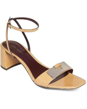 Tory Burch Gigi Logo-Plaque Sandals - Metallic