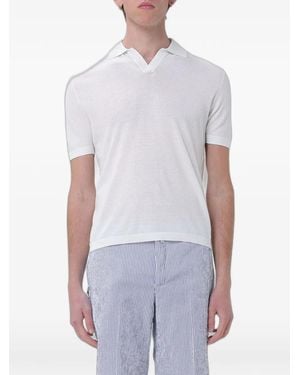 Brooksfield Crepe-Knit V-Neck T-Shirt - White