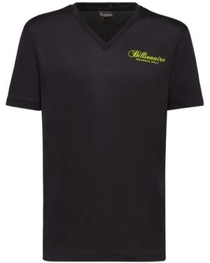 Billionaire Logo-Embroidered V-Neck T-Shirt - Black
