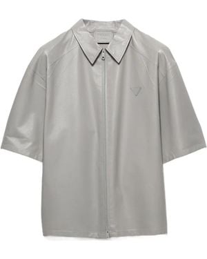Prada Short-Sleeved Nappa Leather Shirt - Gray