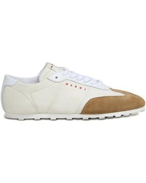 Marni Softy Soccer Suede-Detail Leather Trainers - White