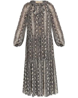 MICHAEL Michael Kors Snakeskin-Print Midi Dress - Gray