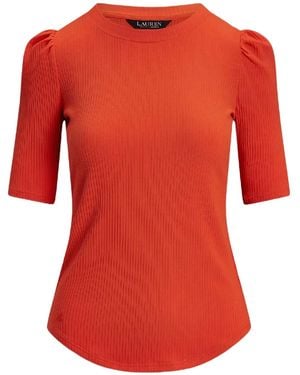 Ralph Lauren Puff-Sleeve Ribbed Top - Red