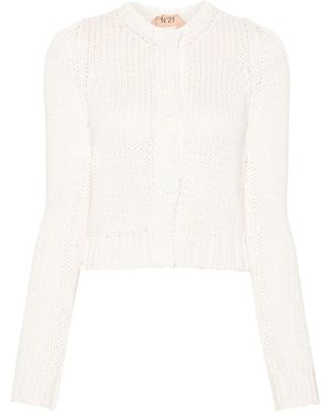 N°21 Press-Stud Chunky-Knit Cardigan - White