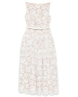 Self-Portrait Lace-Overlay Belted Midi Dress - White