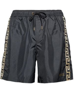 Versace Drawstring Logo-Print Swim Shorts - Gray