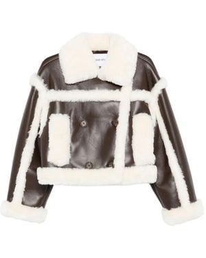 Stand Studio Button-Fastening Shearling Jacket - White