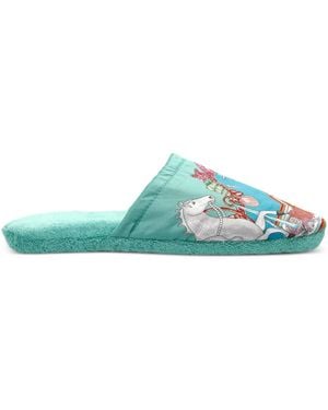 Versace Printed Slip-On Slippers - Green
