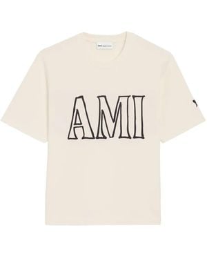 Ami Paris Short Sleeves Blanc Creme Cotton T-Shirt - White