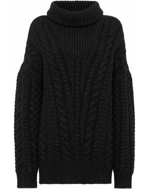 Philipp Plein Skull&Bones Cable-Knit Jumper - Black