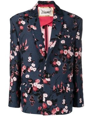 DSquared² Floral-Jacquard Single-Breasted Blazer - Blue