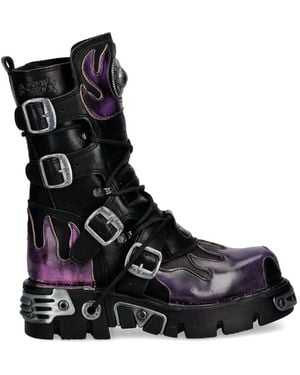 New Rock Stiefel Mit Flammen - Schwarz