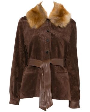 Saint Laurent Belted Leather Jacket - Brown