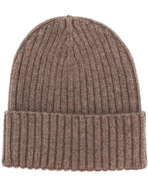 Dell'Oglio Ribbed-Knit Cashmere Beanie Hat - Brown