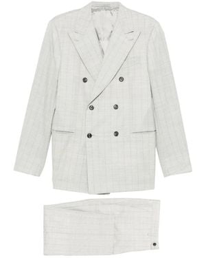 Caruso Doppelreihiger Norma Anzug mit Karomuster - Weiß