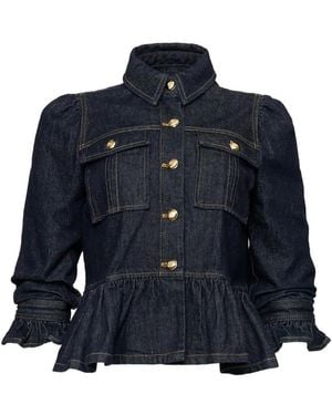 Cinq À Sept Delanie Button-Up Ruffled-Sleeve Denim Jacket - Blue