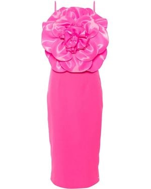 Nissa Floral-Appliqué Crepe Dress - Pink