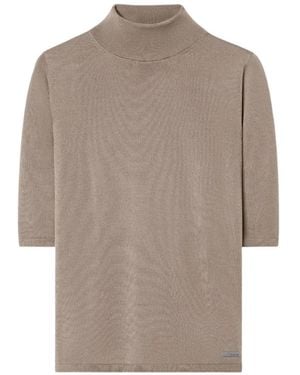 Rrd Maxell Wolf High-Neck Short-Sleeve Sweater - Gray