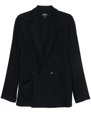 Giorgio Armani Double-Breasted Pinstripe Blazer - Black