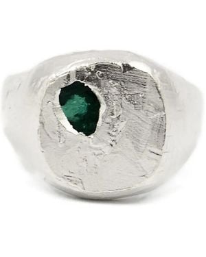 The Ouze Round Signet Emerald Ring - White