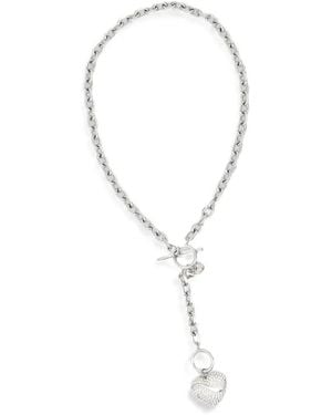 Guess Crystal-Embellished Heart-Pendant Necklace - White
