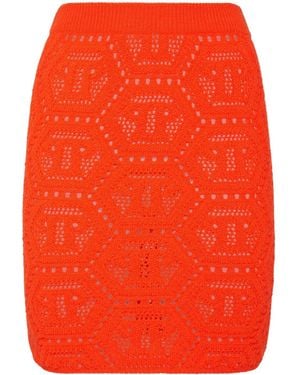 Philipp Plein Minijupe En Maille À Motif Monogrammé - Orange