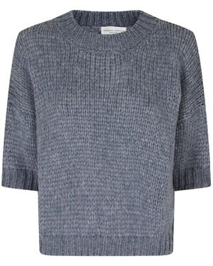 Roberto Collina Chunky-Knit Elbow-Sleeve Sweater - Blue