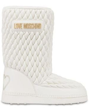 Love Moschino Quilted Logo-Plaque Boots - White
