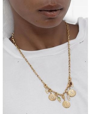 Azlee Initial-Motif Diamond Pendant - Brown