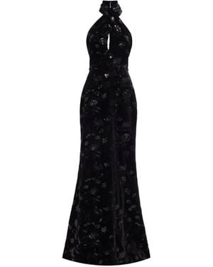 Elie Saab Embroidered Halter-Neck Maxi Dress - Black