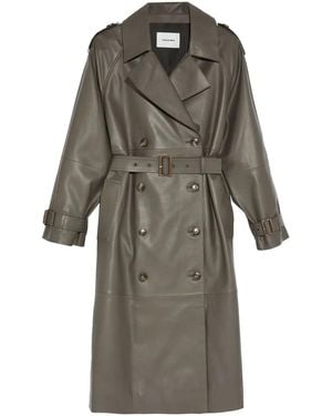 Yves Salomon Belted Leather Trench Coat - Grey