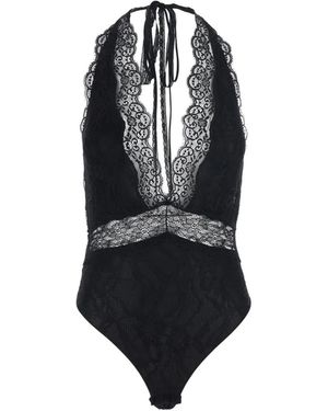 ANDAMANE Body Florida Con Cuello Halter Y Panel De Encaje - Azul