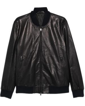 Brioni Veste En Cuir À Fermeture Zippée - Noir