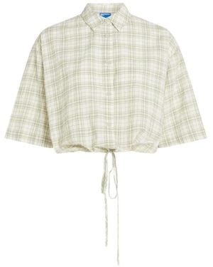 KARL LAGERFELD Checked Drawstring Cropped Shirt - White