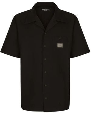 Dolce & Gabbana Cotton Hawaiian Shirt With Branded Tag - Black