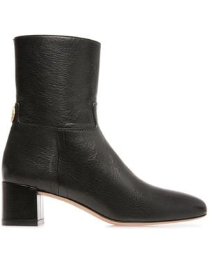 Bally Low Block Heel Leather Ankle Boots - Black