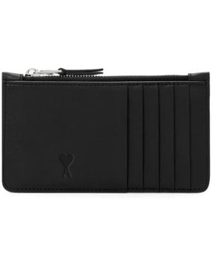 Ami Paris Zipped Cowhide-Leather Card Holder With Ami De Coeur - Black