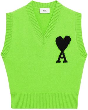 Ami Paris Ami De Coeur Knitted Vest - Green