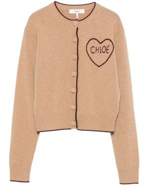 Chloé Cárdigan Con Logo Y Corazón - Neutro