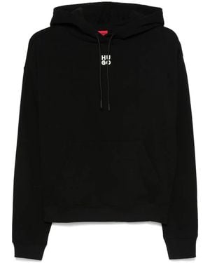 HUGO Cotton-Terry Stacked-Logo Sweatshirt - Black