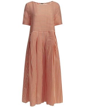 Apuntob Striped Short-Sleeve Cotton Midi Dress - Pink