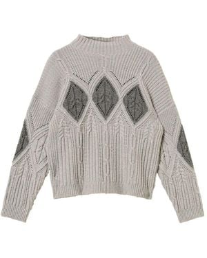 Twinset Intarsien-Pullover mit Zopfmuster - Grau