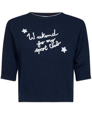 Weekend by Maxmara Slogan-Embroidered Short-Sleeve Sweater - Blue