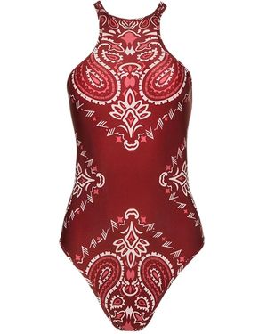 The Attico Bandana-Print Halterneck Swimsuit - Red
